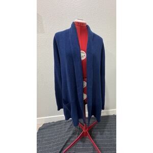 RACHEL ZOE 2 ply 100% Cashmere Long Navy Blue Cardigan Pockets Sz Xlg